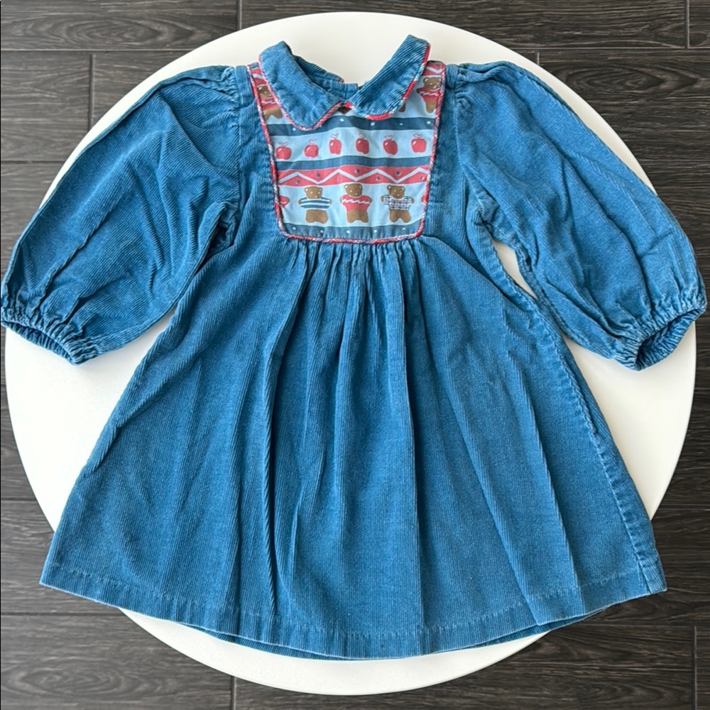 Sweet Potatoes Vintage Blue Bear Corduroy Toddler Dress 3T